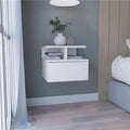 Black Floating Nightstand with Single Drawer and 2-Tier Shelf F104821