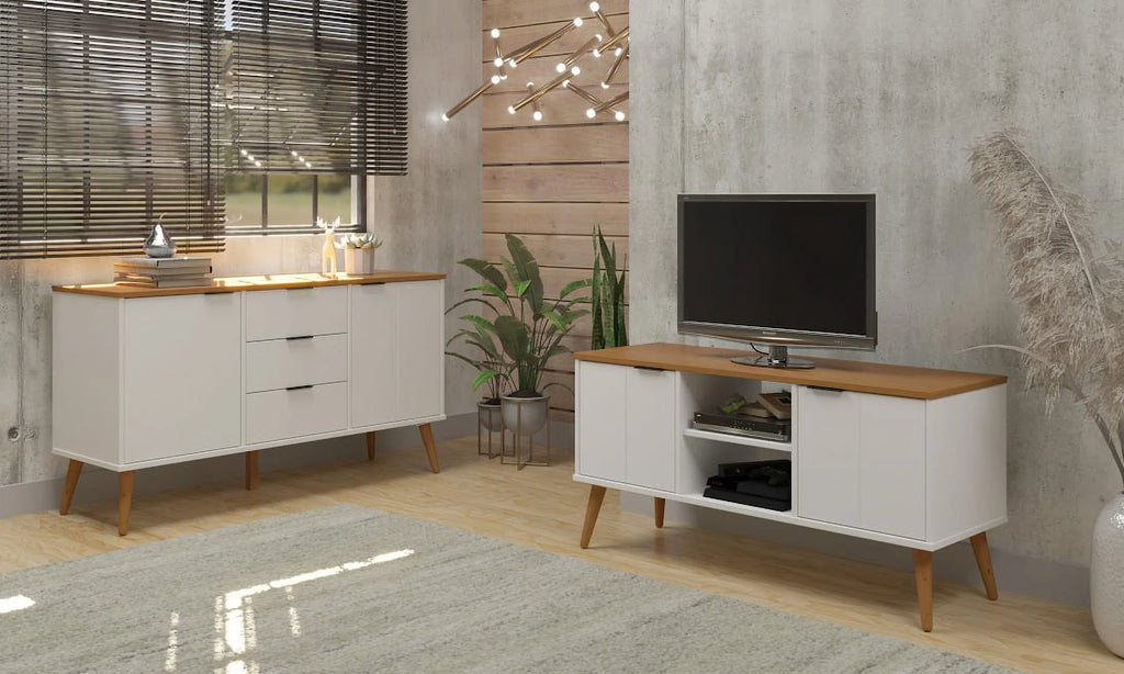 White 2 Door 2 Shelf Solid Wood TV Stand T236885