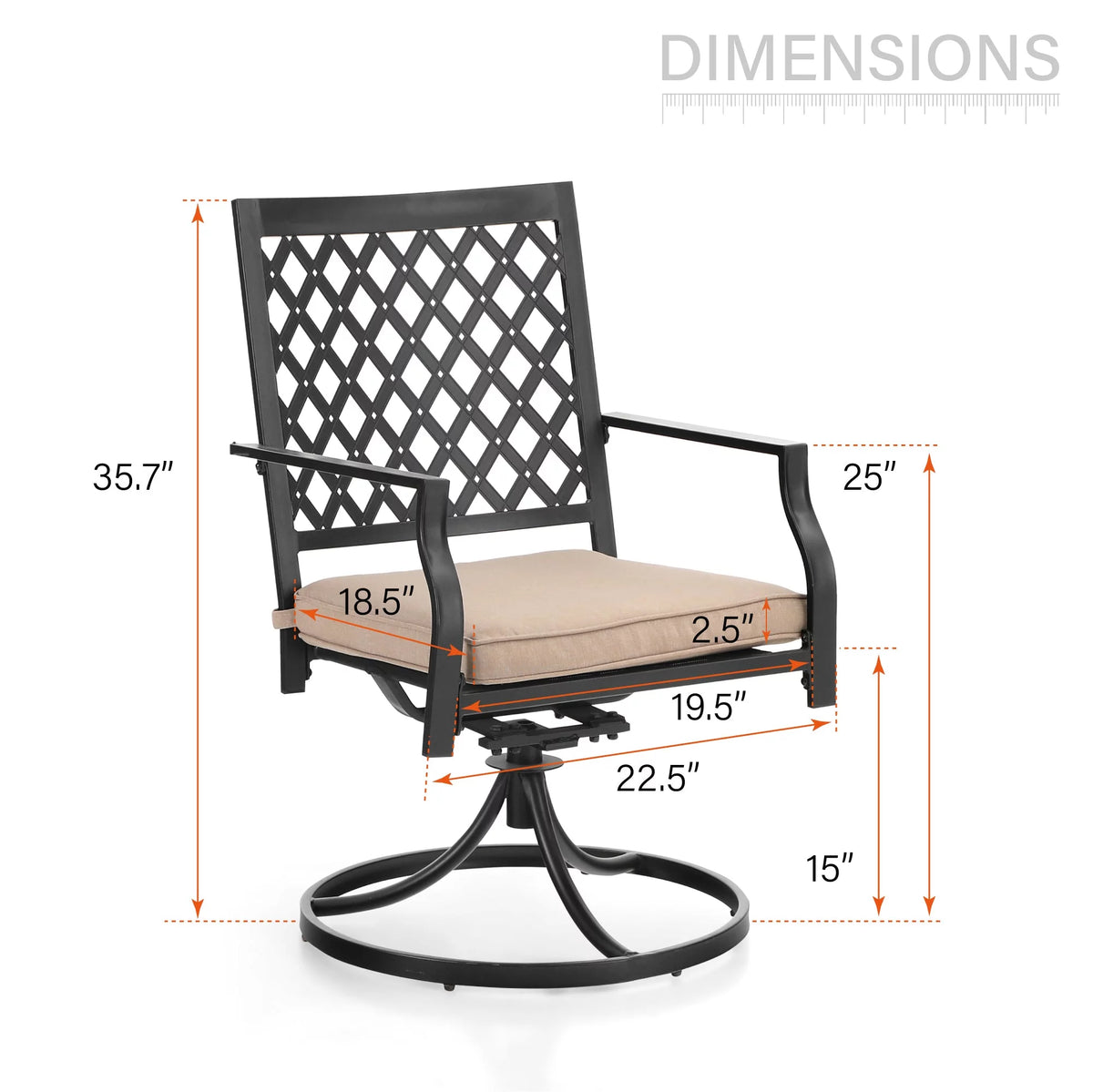 Set of 2 Metal Swivel Outdoor Dining Chairs with Beige Cushions K6448