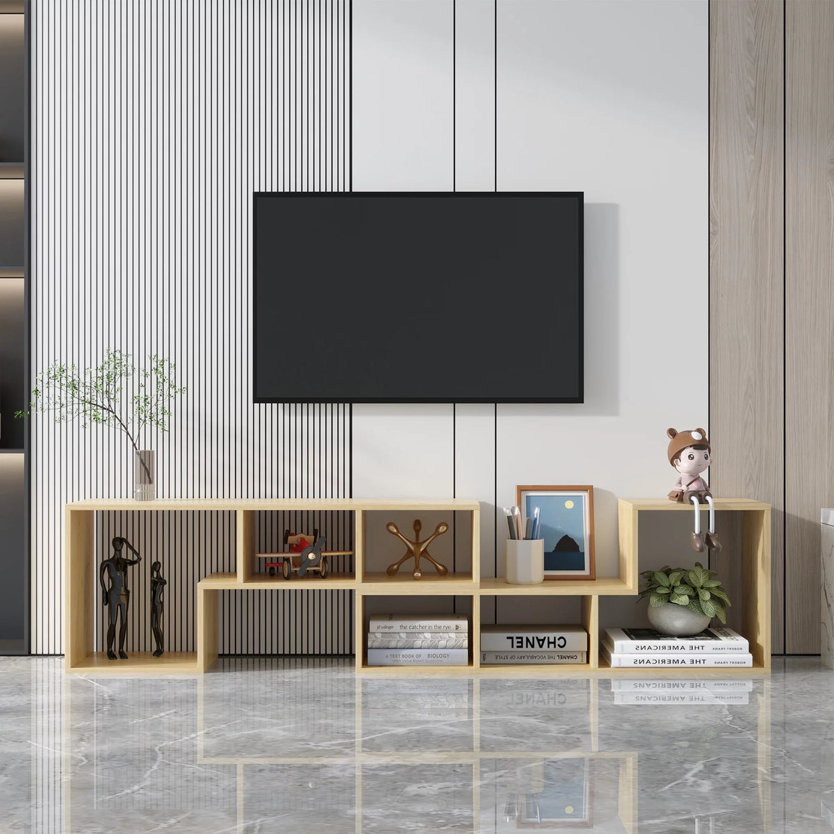 Oak L Shape TV Stand Storage Cabinet S3651