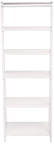 White 5 Shelf Rubberwood Ladder Bookshelf C307827
