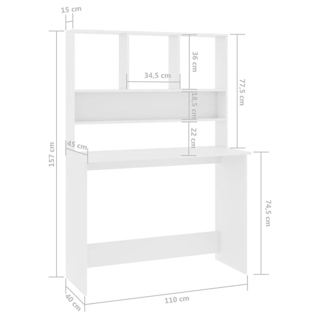 White Engineered Wood Desk with Shelves G4875
