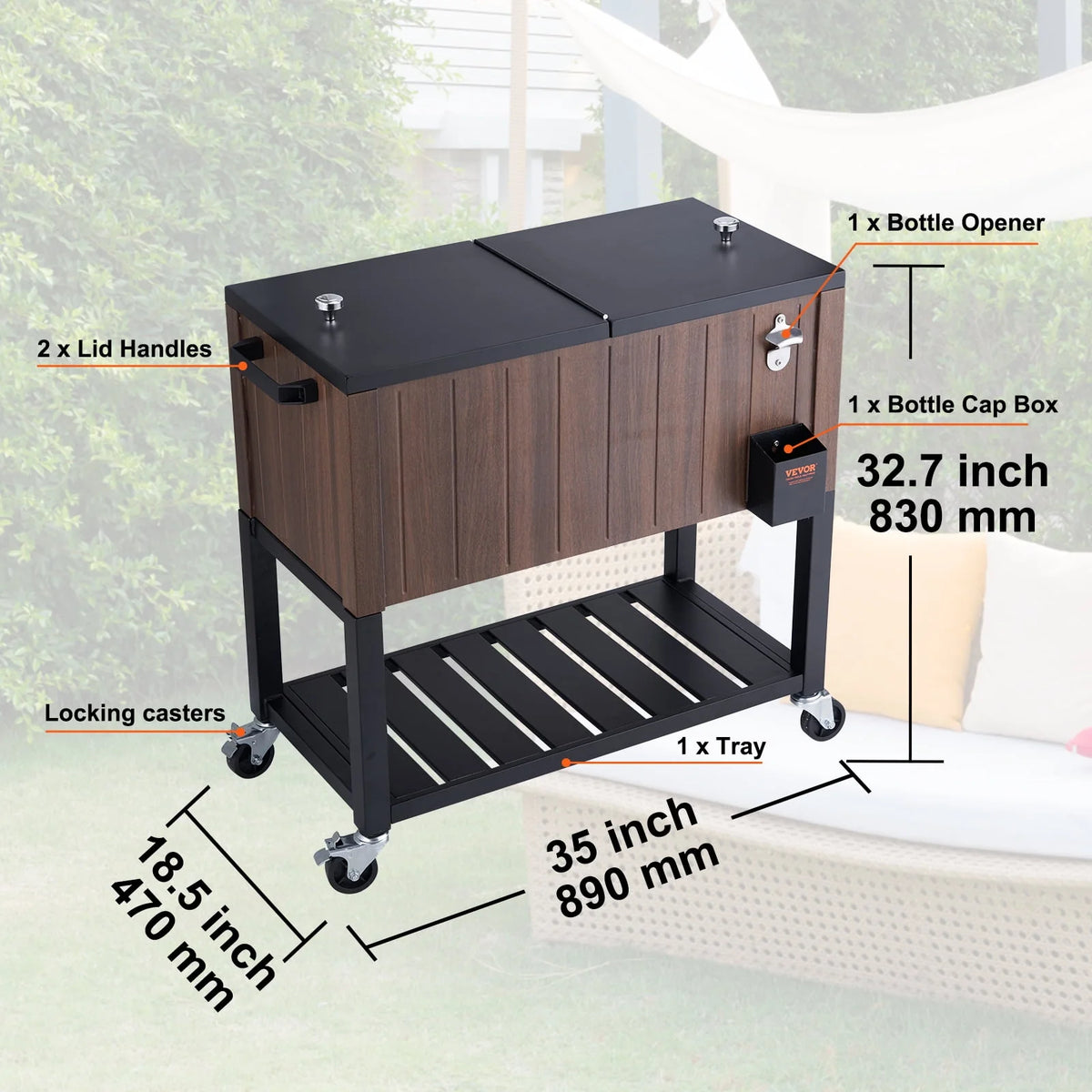 80Qt Rolling Cooler Cart with Bottle Opener D163263