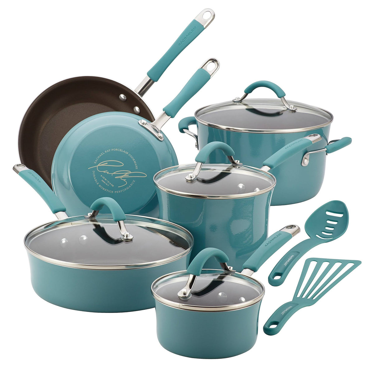Agave Blue 12-Piece Nonstick Porcelain Enamel Cookware Set V30071