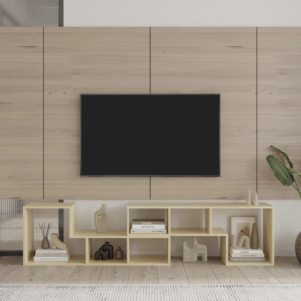 Oak L Shape TV Stand Storage Cabinet S3651