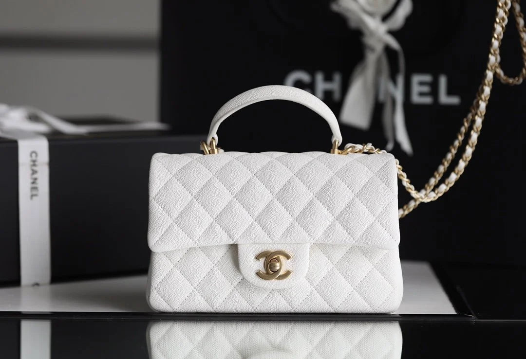 White Mini Flapbag With Top Handle K60430