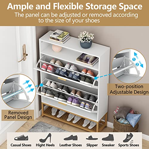 Grey Shoe Cabinet with 2 Flip Drawers L41354