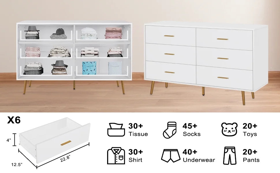 Wood 6 Drawer Dresser with Metal Handles M94382
