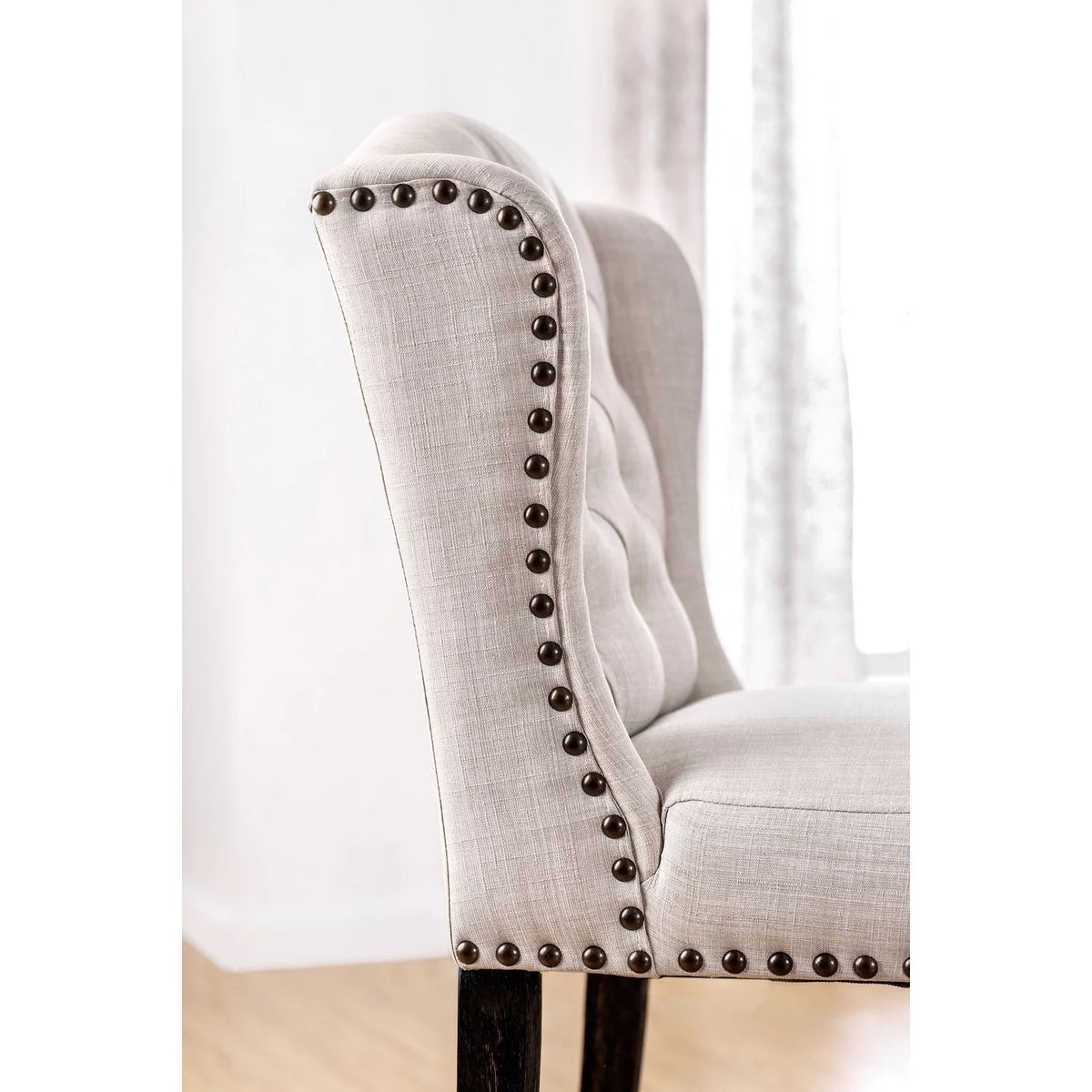 Wooden Counter Height Wingback Chair, Ivory & Black - Pack of 2 E939733