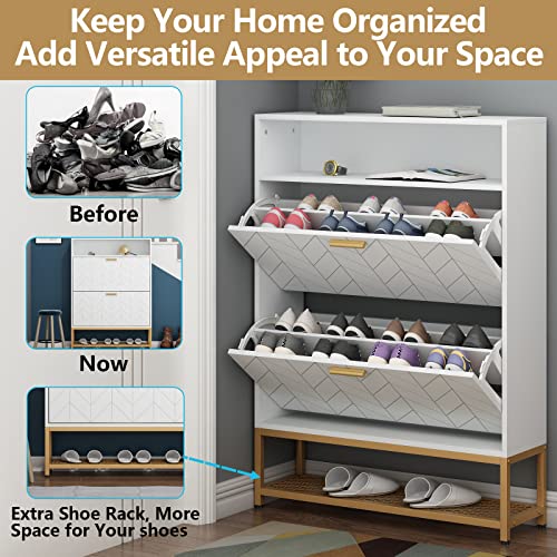 Grey Shoe Cabinet with 2 Flip Drawers L41354