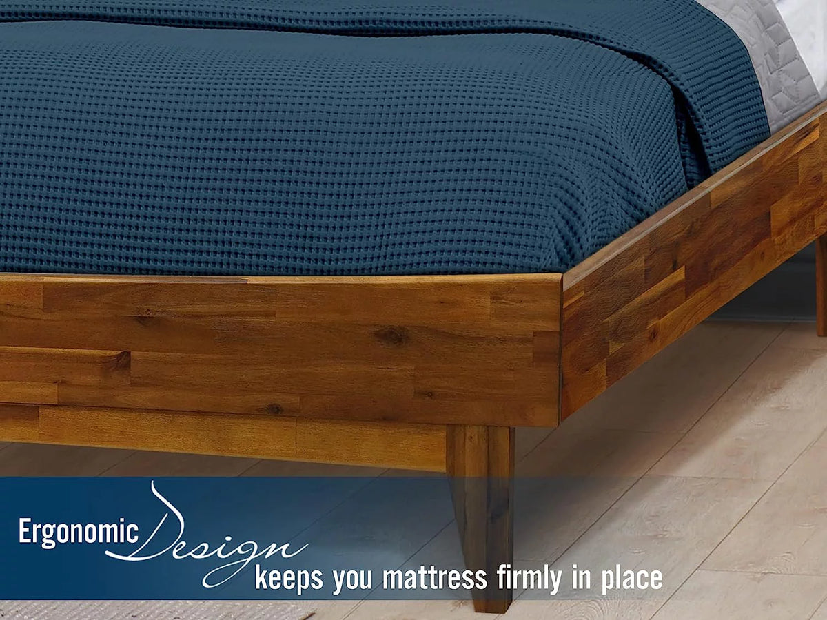 14 Inch Wood Platform Bed with Headboard Queen Size Caramel B5699