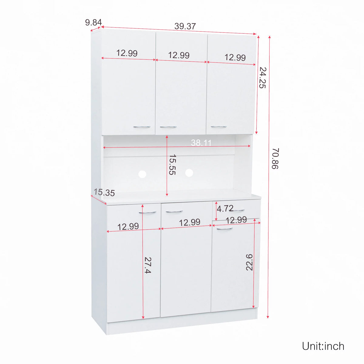 White Kitchen Pantry Cabinet with 6 Doors and 1 Drawer O686