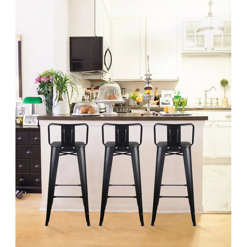 Black Metal Barstool with Light Wood Seat, Set of 4 Y4237