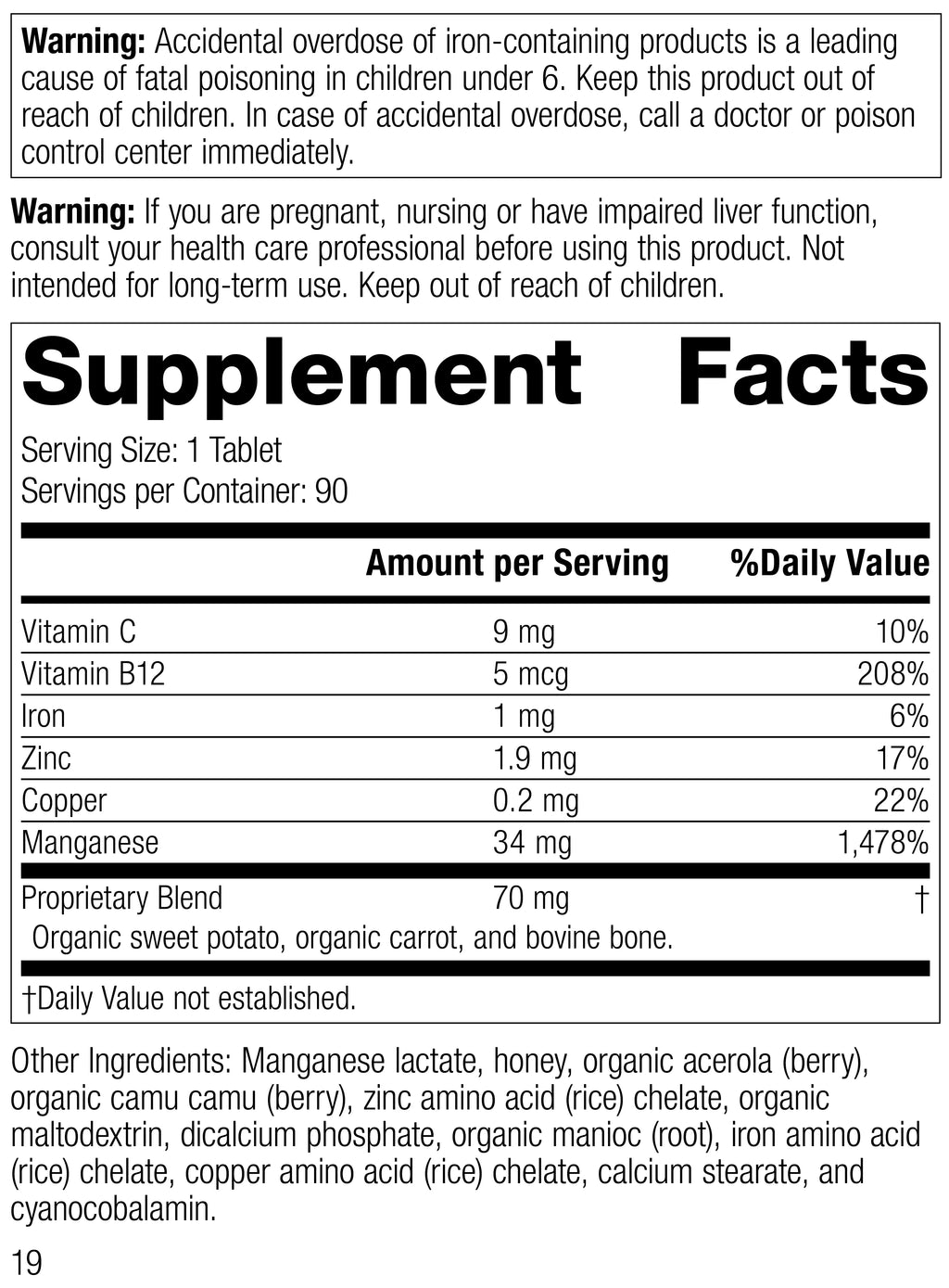 Manganese B12 90 Tablets J96850