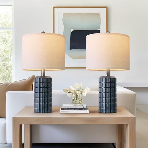 Small Modern Ceramic Table Lamps Set of 2 White Beige A932340