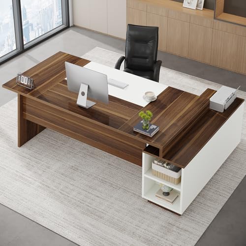L-Shaped Executive Office Desk with Storage Cabinet and Shelves P923573