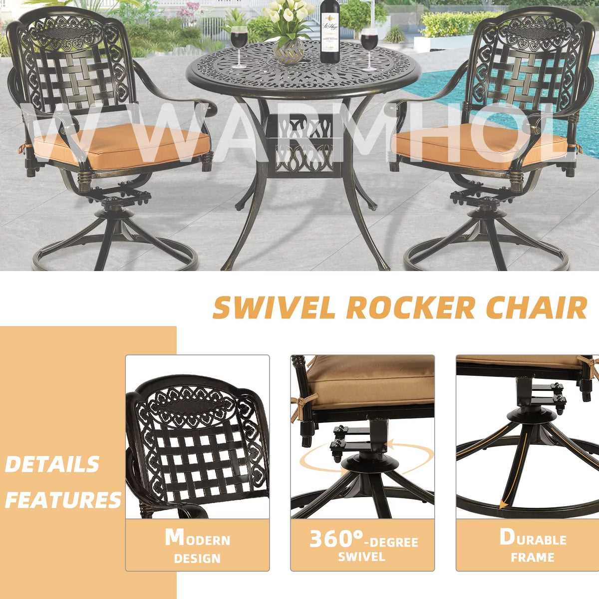 5 Piece Cushioned Swivel Rocking Patio Dining Set with 35.2" Round Table R8616