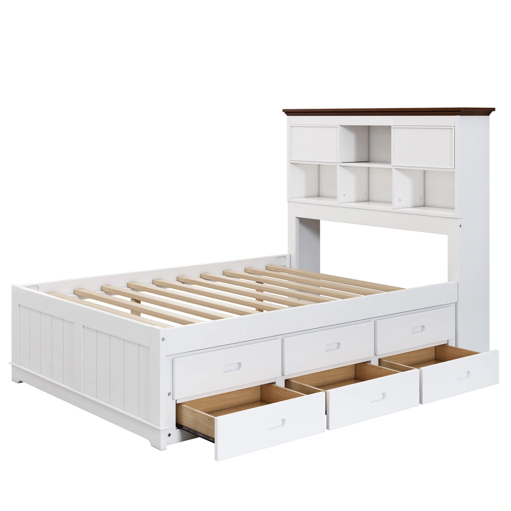Full Size Wood Platform Bed with Drawers and Trundle K50580