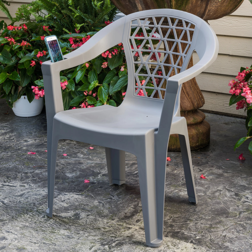 Gray Resin Stack Chair with Phone Holder F64274