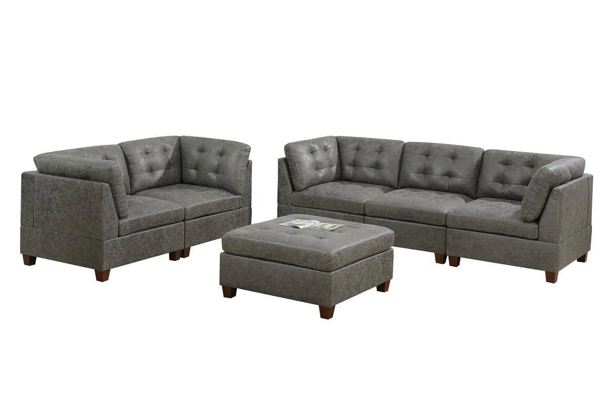 Antique Grey 6Pc Leatherette Modular Sofa Set A1506