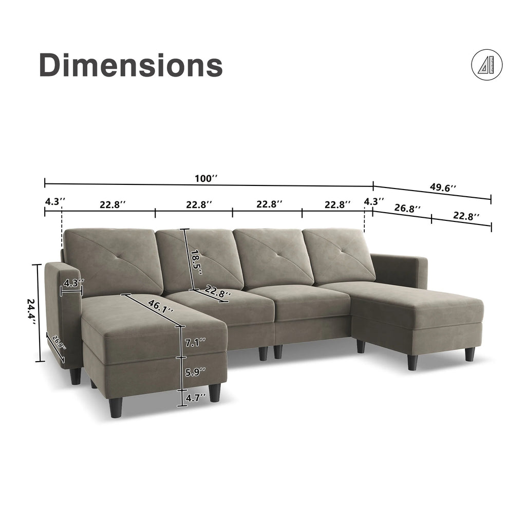 Velvet Sectional Sofa Couch Set with Chaise W62498