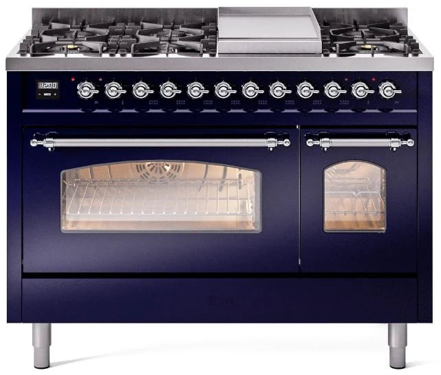 48 Dual Fuel Natural Gas Range in Blue with Chrome Trim I75698