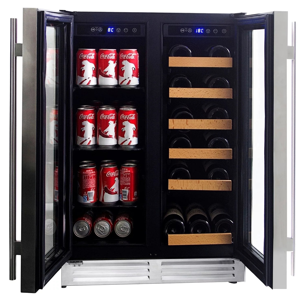 18 Bottles and 56 Cans 24 Inch Dual Zone Wine Cooler and Beverage Fridge S7116