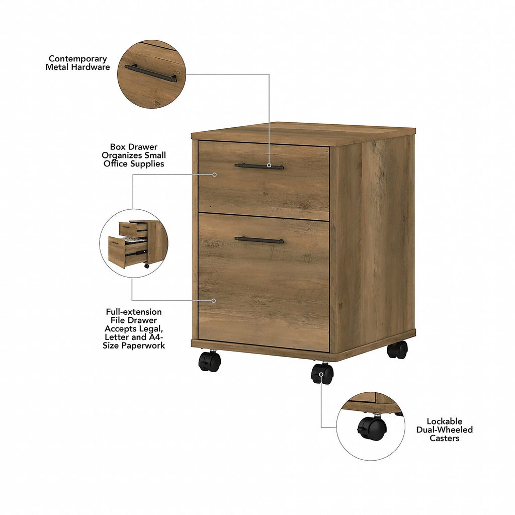 L Desk with Mobile File Cabinet in Reclaimed Pine Engineered Wood K779477