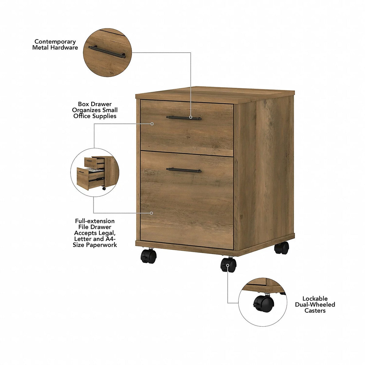 L Desk with Mobile File Cabinet in Reclaimed Pine Engineered Wood K779477