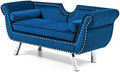 Velvet Ottoman Bench with Back and Silver Metal Legs I671