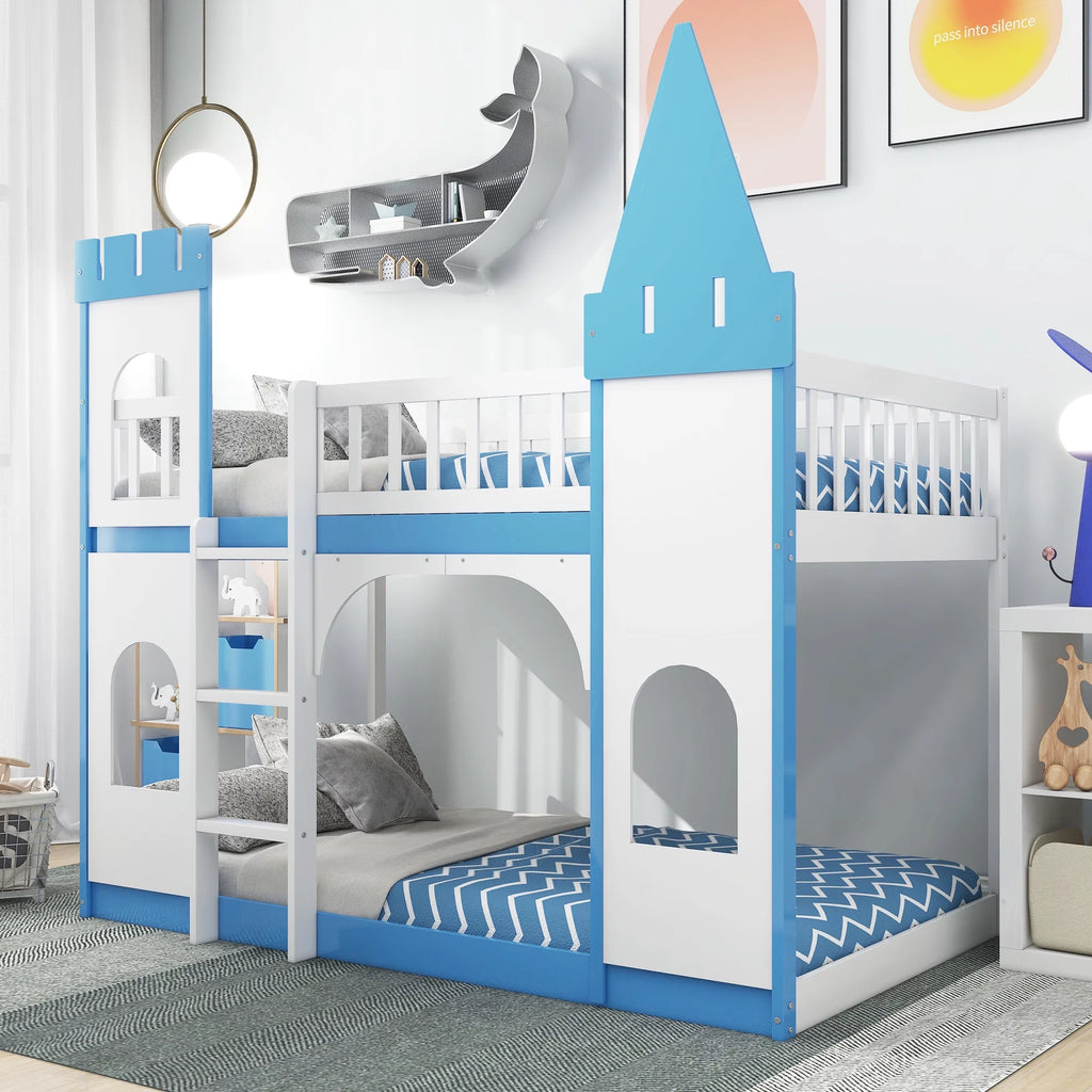 Twin Over Twin Bunk Bed with Ladder Blue N2882