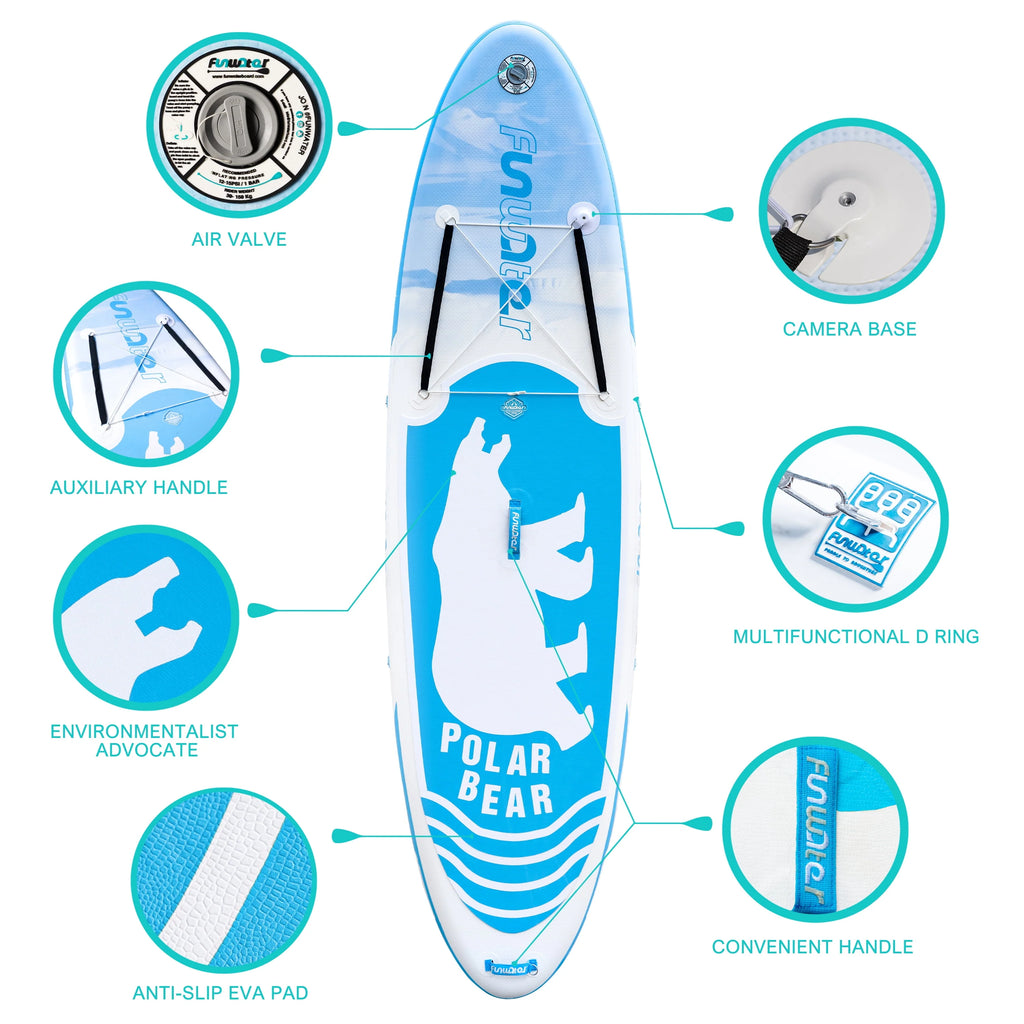 Inflatable Stand up Paddle Board 10'5''x33''x6'' Blue Polar Bear Pattern J418