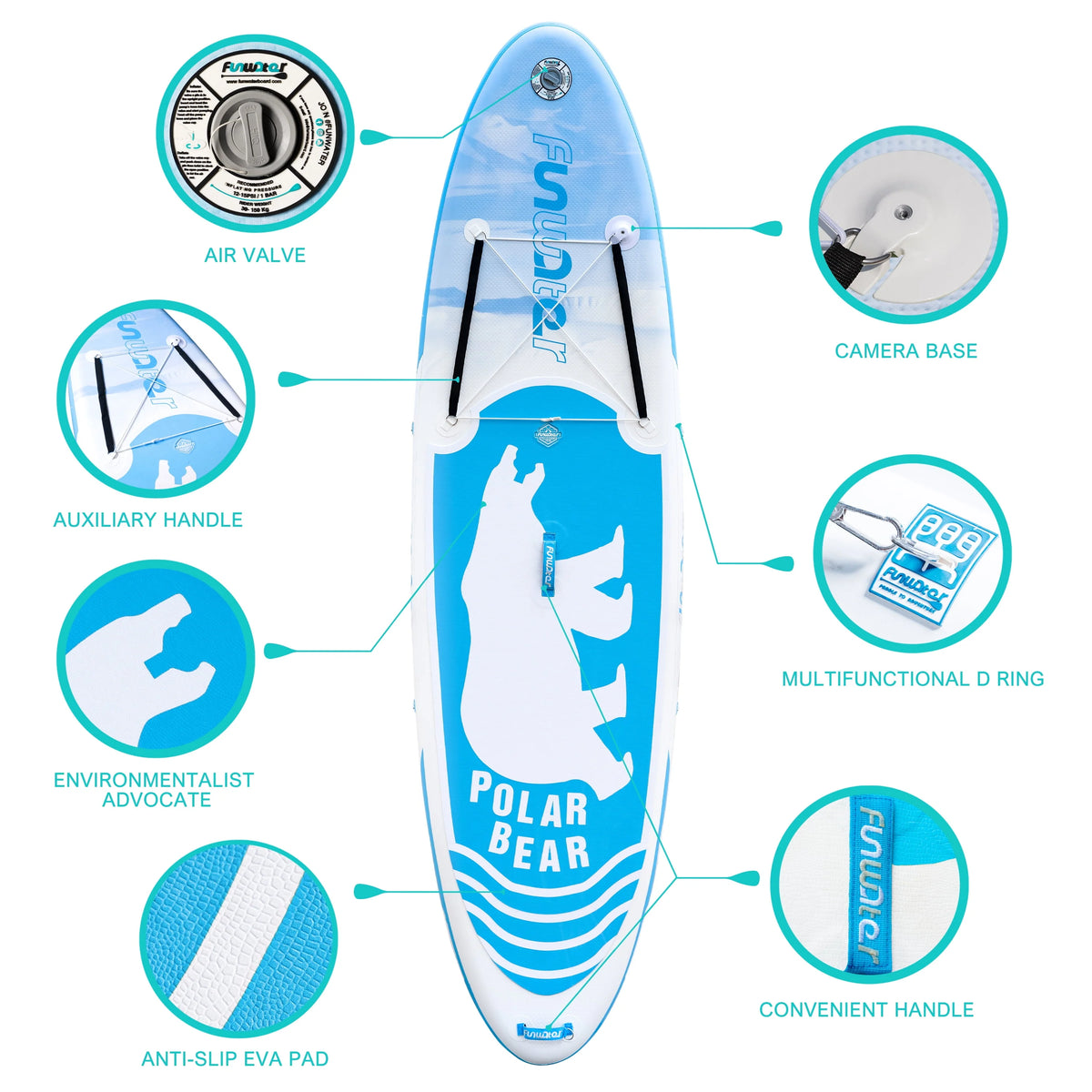 Inflatable Stand up Paddle Board 10'5''x33''x6'' Blue Polar Bear Pattern J418