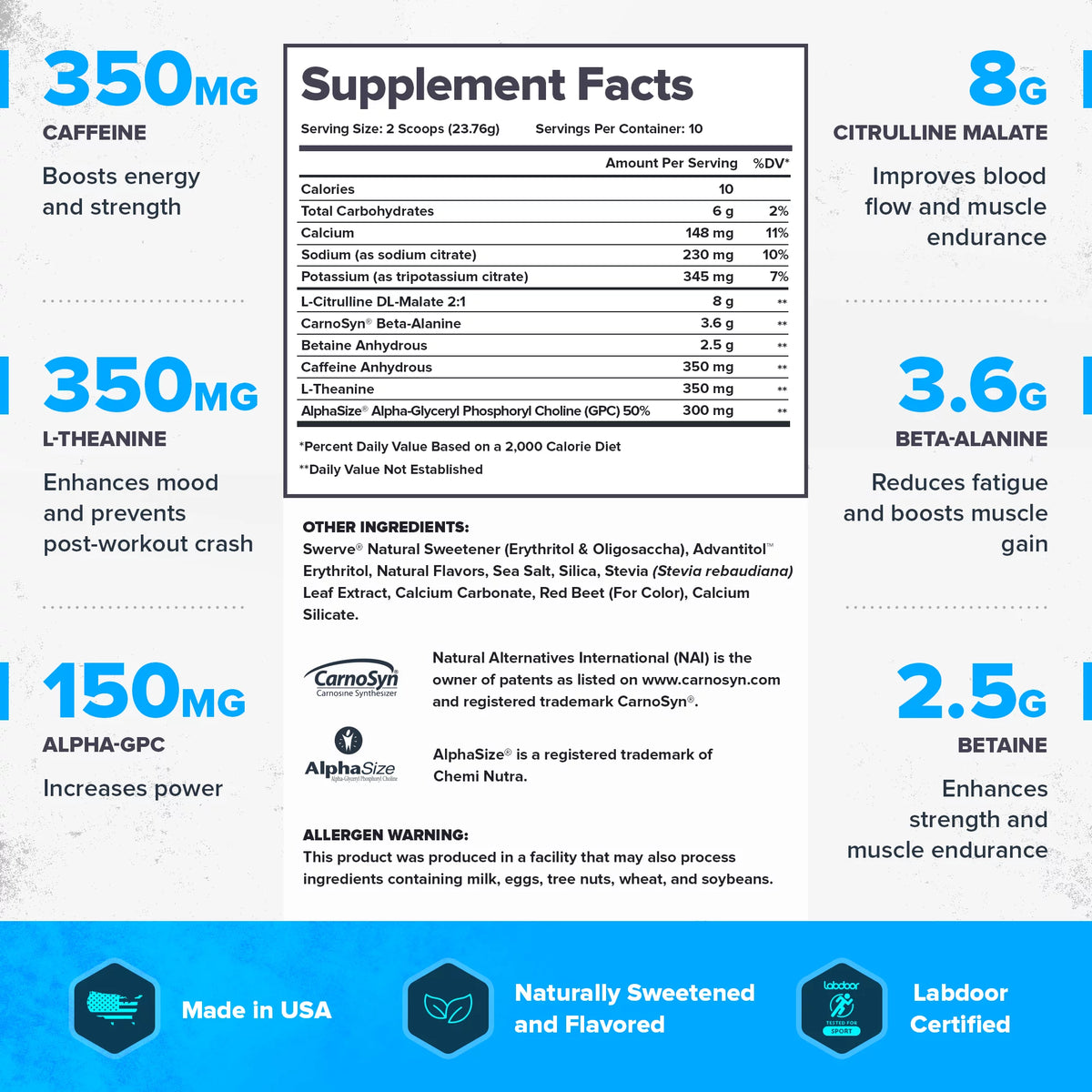Natural Preworkout Energy Supplement with Caffeine, Fruit Punch, 10 Servings Q877306