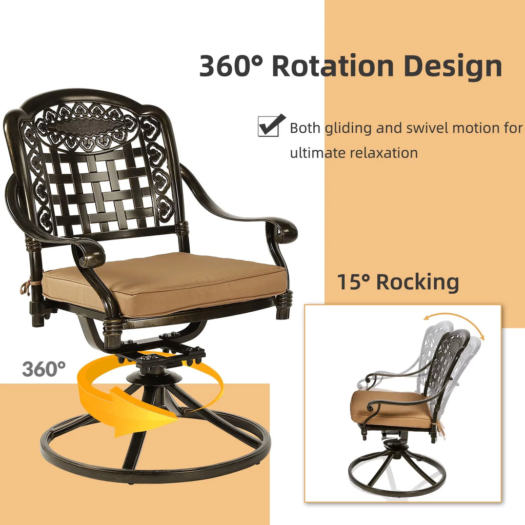 5 Piece Cushioned Swivel Rocking Patio Dining Set with 35.2" Round Table R8616