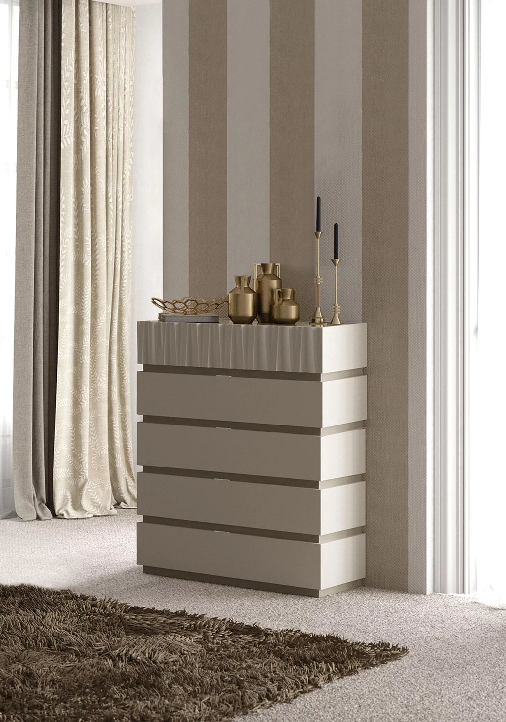 Taupe Mat & Gloss 5 Drawer Chest S129