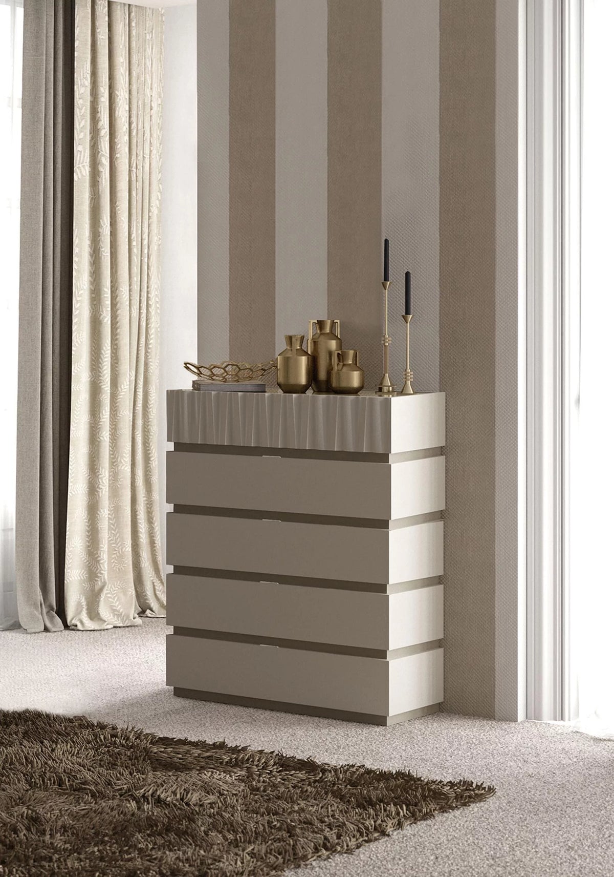 Taupe Mat & Gloss 5 Drawer Chest S129
