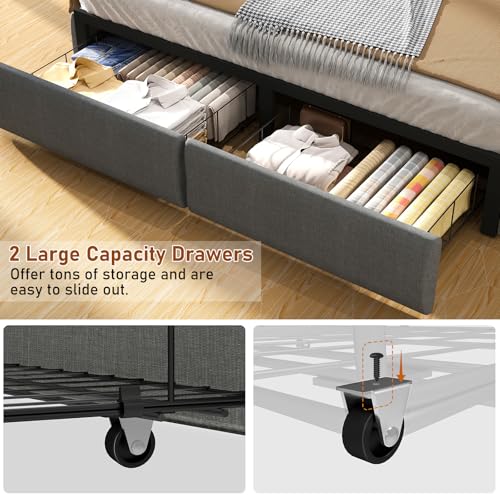 Queen Size Metal Platform Bed Frame with Storage Headboard and 4 Drawer S5785