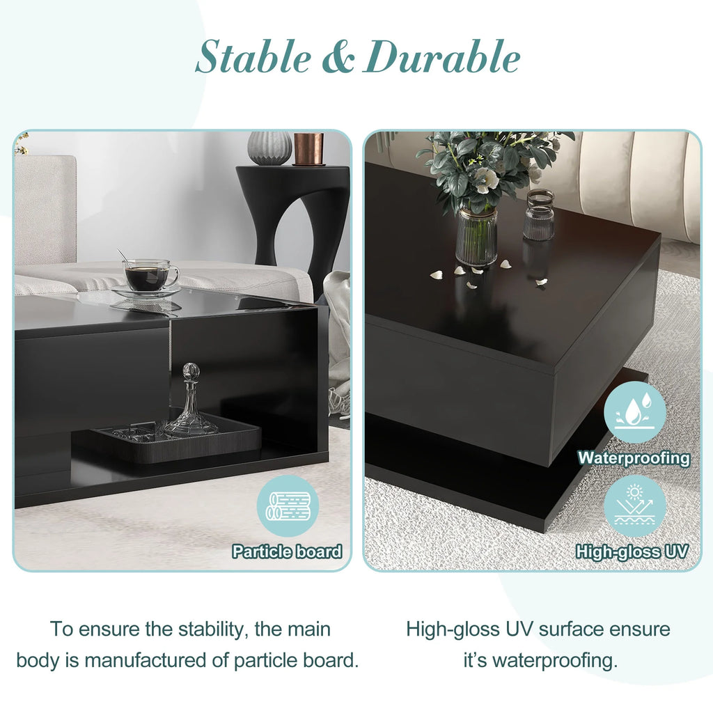 39.3" Black 2-Tier Coffee Table with Tempered Glass A942925
