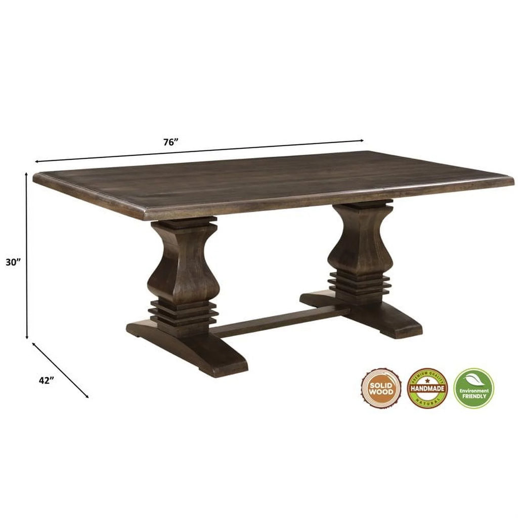 Solid Wood Double Pedestal Dining Table in Dark Brown Y929236