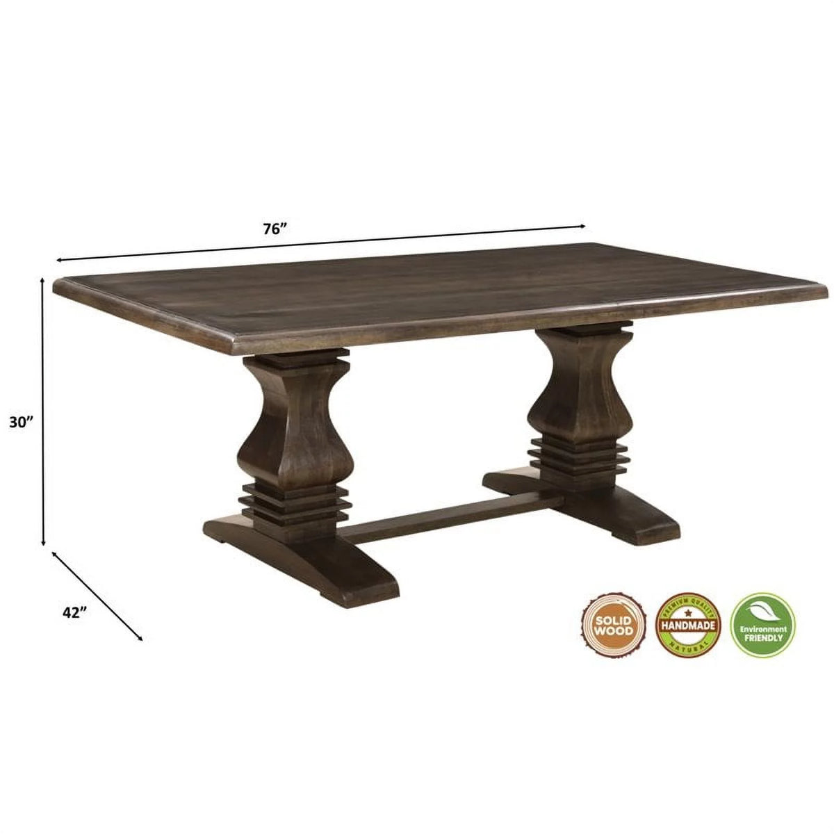 Solid Wood Double Pedestal Dining Table in Dark Brown Y929236
