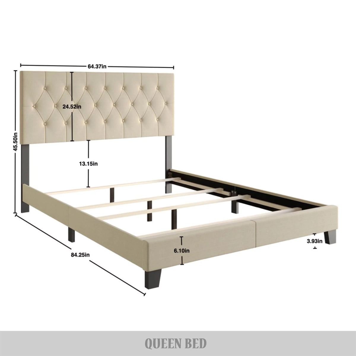 Beige Linen Upholstered Full Bed Y743