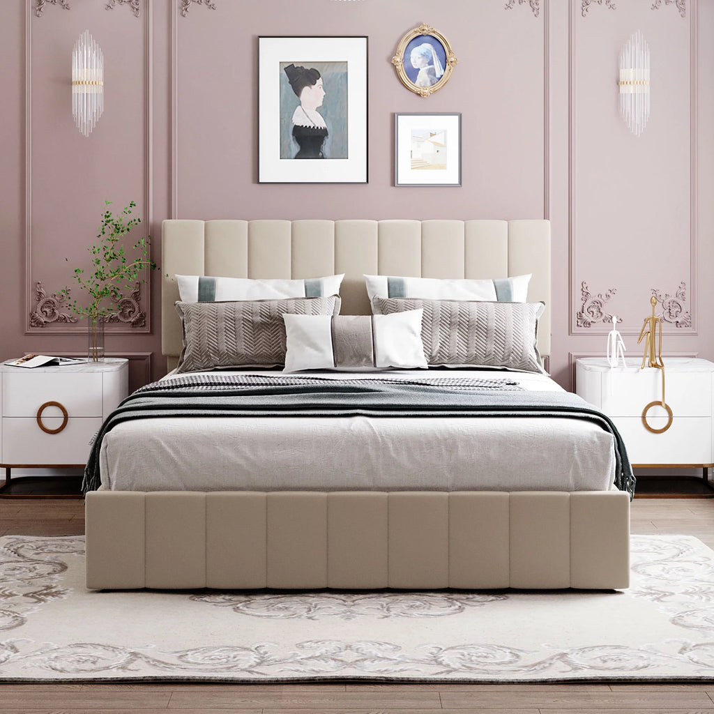 Upholstered Platform Bed Frame with Hydraulic Storage M431
