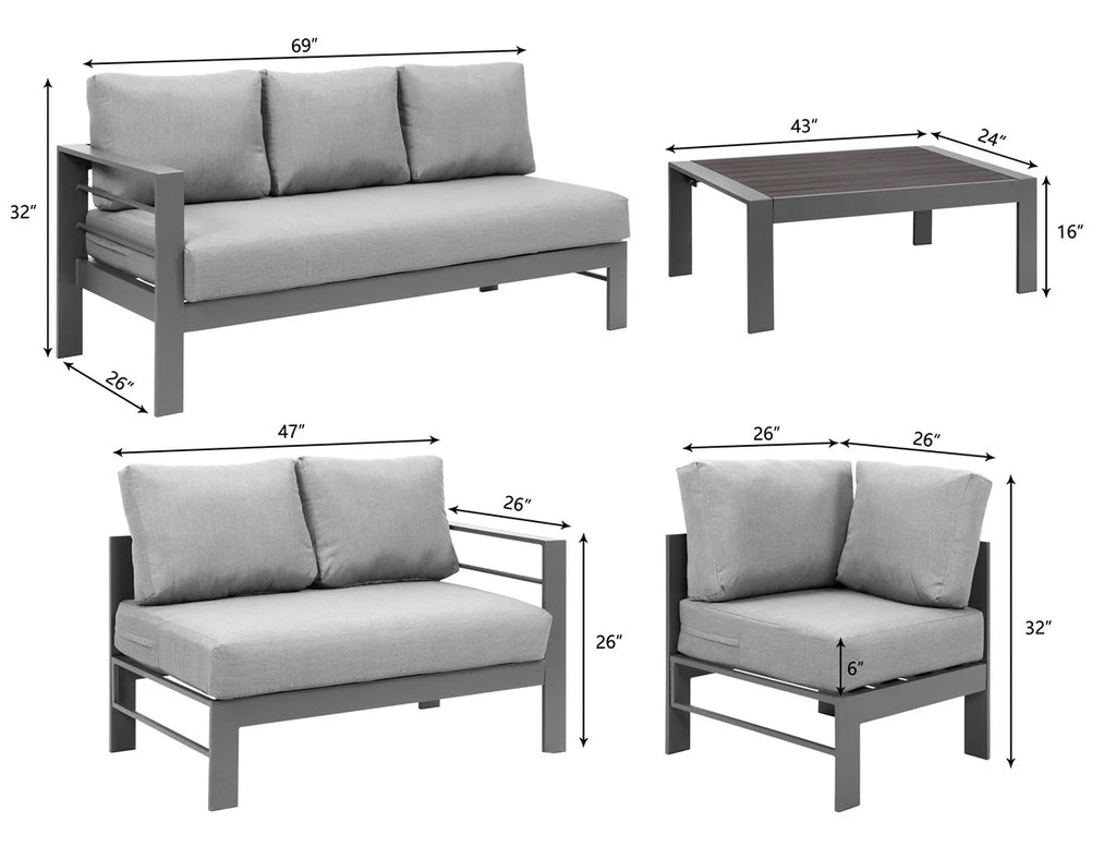 4 Pieces Aluminum Outdoor Sofa Set with Coffee Table E2410
