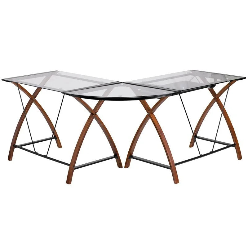 Glass L-Shape Desk with Keyboard Tray O731525