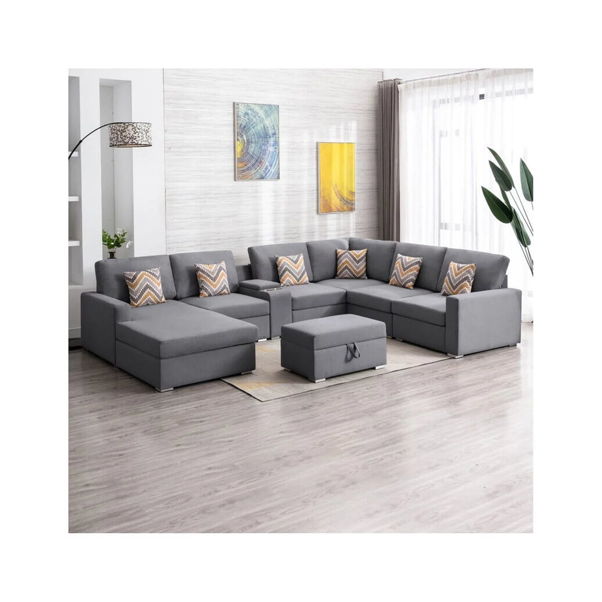 Linen Fabric Reversible Chaise Sectional Sofa B850779