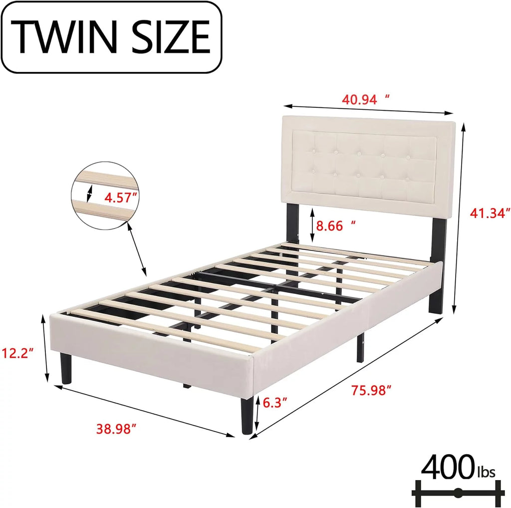 Pink Velvet Upholstered Platform Bed Frame Twin Size Q176