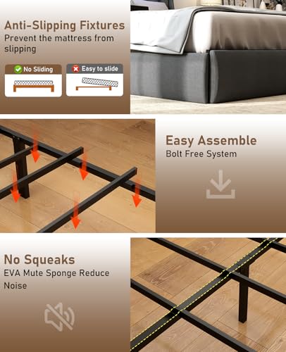 Queen Size Metal Platform Bed Frame with Storage Headboard and 4 Drawer S5785