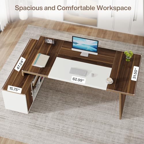 L-Shaped Executive Office Desk with Storage Cabinet and Shelves P923573