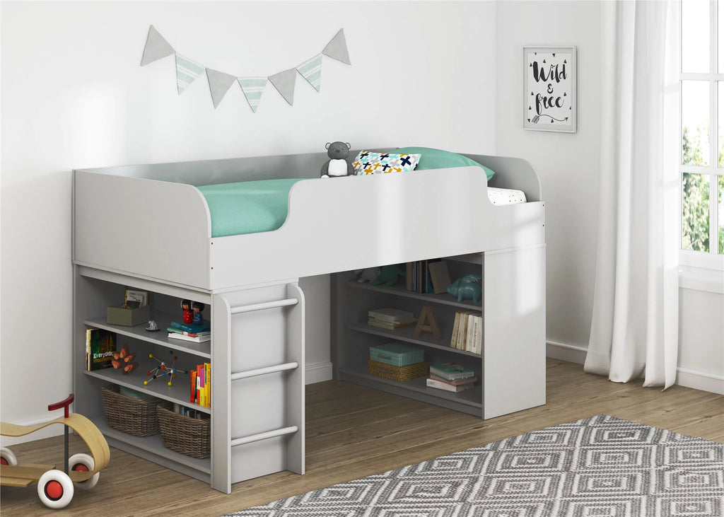 Gray Loft Bed with Ladder A28905
